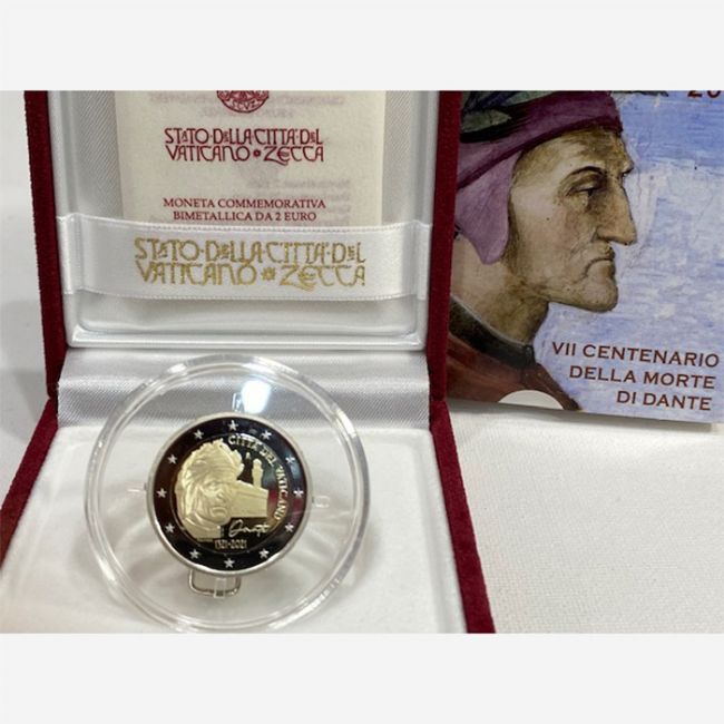 Numismatica Roma, Monete Citta del Vaticano Euro, Moneta 2 Euro Città del  Vaticano 2021 Dante Alighieri -PROOF